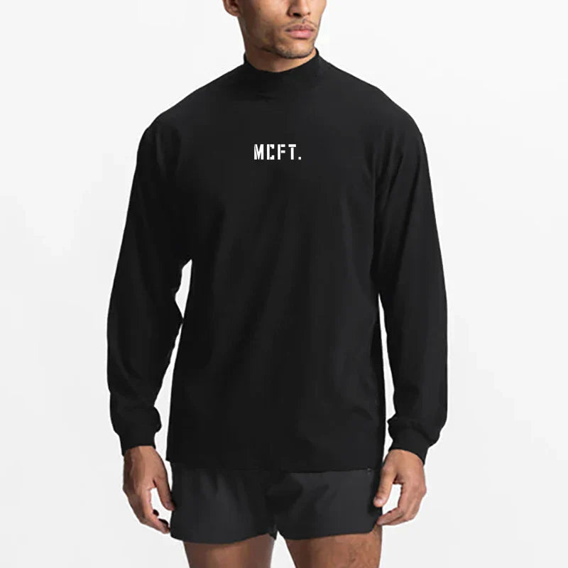 Bodybuilding T Shirt Workout Oversized High-neck Long Sleeve Tshirt