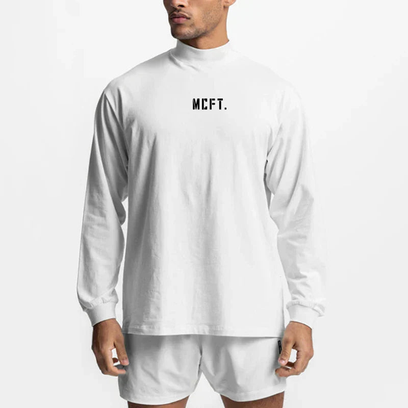 Bodybuilding T Shirt Workout Oversized High-neck Long Sleeve Tshirt
