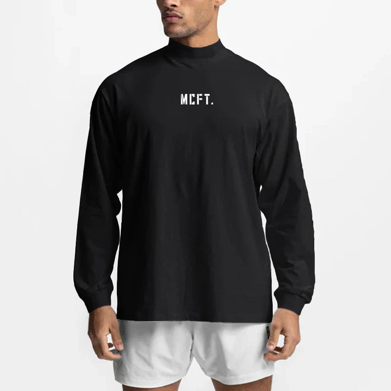 Bodybuilding T Shirt Workout Oversized High-neck Long Sleeve Tshirt