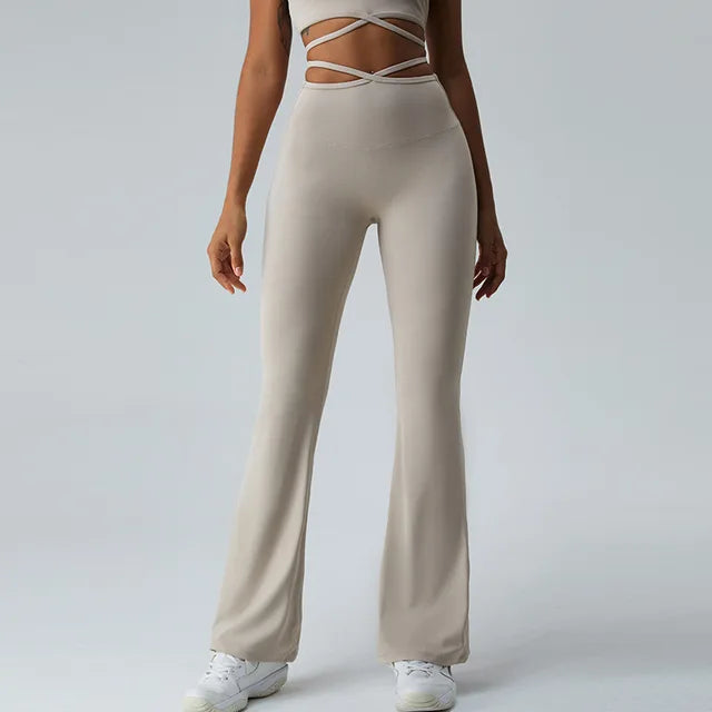 Women Yoga Pants Hip Lift Flared Wide Leg Stretch Fitness Wear Slim Fit Gym Push Up Workout Leggings Trousers Female Clothes