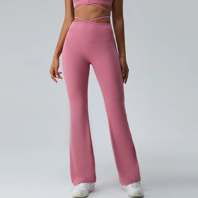 Women Yoga Pants Hip Lift Flared Wide Leg Stretch Fitness Wear Slim Fit Gym Push Up Workout Leggings Trousers Female Clothes