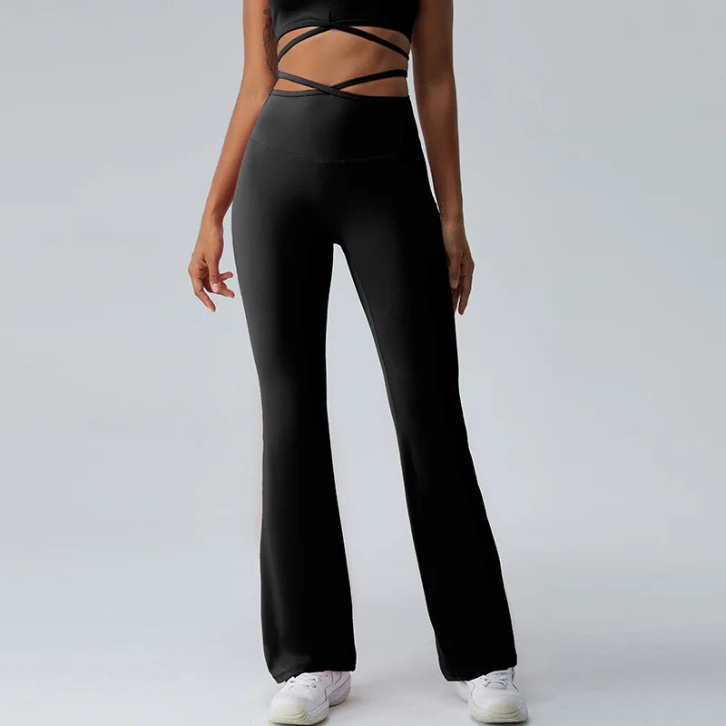 Women Yoga Pants Hip Lift Flared Wide Leg Stretch Fitness Wear Slim Fit Gym Push Up Workout Leggings Trousers Female Clothes